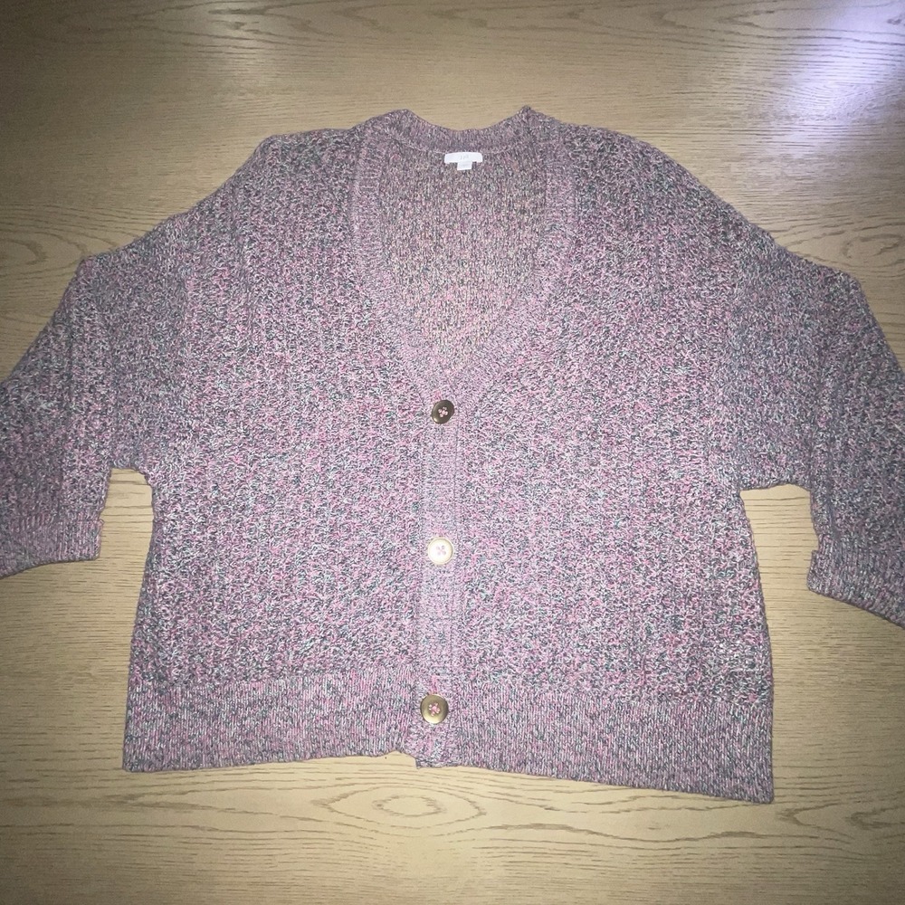 J. Jill Cotton Marled Knit Button Front V-Neck Cardigan Sweater Womens XL
